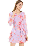 Women's Floral Print V Neck Ruffle Front A-line Belted Flowy Dress | Original Brand