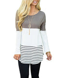Hount Womens Back Lace Color Block Tunic Tops Long Sleeve T-Shirts Blouses with Striped Hem