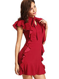 Women's Tie Neck Short Sleeve Ruffle Hem Cocktail Party Dress - Floerns | Women's Cocktail Dresses