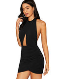 Women's Sexy Halter Ruched Bodycon Backless Wrap Party Cocktail Mini Dress