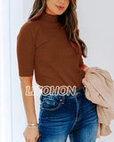LIYOHON Womens Tops Dressy Casual Fall Cute Tops Mock Turtleneck Business White T Shirts Brown-M | Women's Casual Dresses
