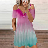 Ladies Casual Loose Printed V-Neck Short Sleeve Hollow Out Sexy Dress Bodycon Dress Office Wear for Casual Club Cocktail Evening Gowns Work UK Size 8-26 | Women's Work Dresses