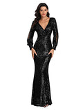 Women's Shinny Sequin Mermaid Evening Dress Sleeve Prom Gown