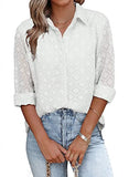 White Womens Button Down Shirts Long Sleeve V Neck Blouses Tops for Work - FARYSAYS | Women's Tops and Blouses