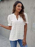 Womens Puff Sleeve Summer Tops Chiffon Short Sleeve Blouses White V Neck Pom Pom Shirts | Original Brand | Women's Tops and Blouses