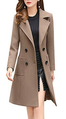 Chouyatou Women Elegant Notched Collar Double Breasted Wool Blend Over Coat | Women's Coat & Jacket
