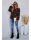 Womens Cute Heart Jumper Knitted Crewneck Long Lantern Sleeve Loose Mohair Sweater Tops | Original Brand