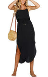 Women's Adjustable Strappy Split Summer Beach Casual Midi Dress