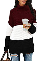 PrinStory Womens Casual Long Sleeve Turtleneck Chunky Knit Pullover Sweater Tops with Side Slit