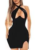 Women's Cut Out Halter Wrap Sexy Bodycon Party Sleeveless Tank Mini Dress