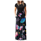 Ladies's Summer O-Neck Dress Beach Floral Butterfly Print Casual Dress Maxi Dress Beach T-Shirt Dress UK Size S-5XL | Original Brand