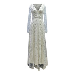 Womens Polka Dot Wedding Dresses Long Sleeve Lace Bridal Gowns Boho Sheer Mesh Evening Formal Gowns Cocktail Party Maxi Dress