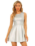 Women's Metallic Sleeveless Round Neck High Waist Holographic Flare Dress