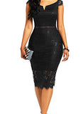 Women's Elegant Floral Lace Bodycon Cocktail Lace Dress | Women's Formal Dresses