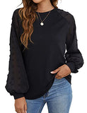 Womens Long Sleeve Blouses Shirts Elegant Knit Mesh Pom Pom Casual Loose Tops | Women's Tops and Blouses