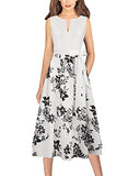 Off Whitepluswhite And Black Floral Midi Womens Elegant Front Zipper Slim Work Business Office Party Cocktail A-line Dress Vfshow