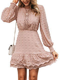 Women's Summer V Neck Chiffon Ruffle Mini Dress Elegant Tie Waist Short Sundress