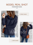 Aleumdr Womens Fashion Warm Turtleneck Long Sleeves Solid Printed Chunky Knit Jumper Pullover Sweater Blue Small | Women's Sweaters