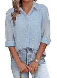 Light Blue Womens Button Down Shirts Long Sleeve V Neck Blouses Tops for Work - FARYSAYS | Women's Tops and Blouses