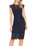 Navy 1 Women's Sleeveless Lace Floral Elegant Cocktail Dress Crew Neck Knee Length for Party - MEROKEETY | Women's Cocktail Dresses
