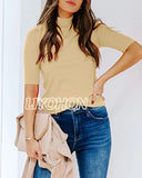LIYOHON Womens Tops Dressy Casual Fall Cute Tops Mock Turtleneck Business White T Shirts Apricot-M | Women's Casual Dresses
