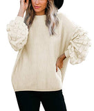 Women's Cute Oversized Crewneck Loose Puff Sleeves Chunky Knit Pullover Sweater | Women's Sweaters
