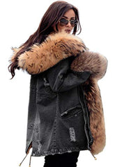 Aofur Plus Size Women's Long Hooded Parka Coat Warm Winter Overcoat Faux Fur Collar Qulited Jacket