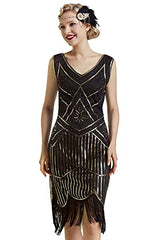 BABEYOND 1920s Art Deco Fringed Flapper Dress Embellished Sequined Beaded Party Dress Costumes 20s Vintage Great Gatsby Dress | Women's Cocktail Dresses