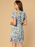 Women's Casual V Neck Flare Sleeve Drawstring Floral Dress | Original Brand