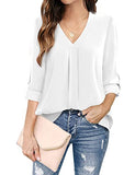 White Womens 3/4 Cuffed Sleeve Chiffon Printed V Neck Casual Blouse Shirt Tops - Youtalia | Women's Tops and Blouses