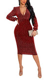 Casual Basic Pencil Dress Sexy Long Sleeve Bodycon Midi Club Sequin Dress | Women's Formal Dresses