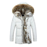 HZCX FASHION Men's Fur Collar Hooded Warm Fleece Lined Down Jackets and Coats