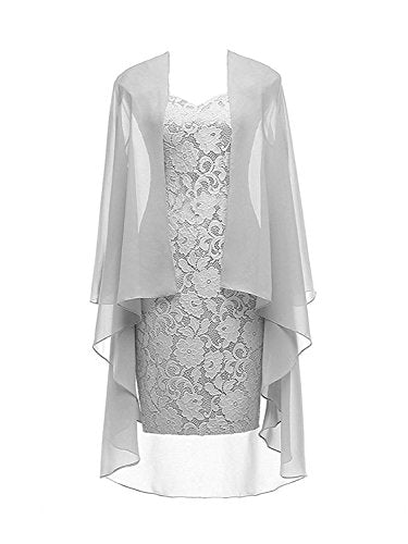 Women's 2 Pieces Lace Mother Of The Bride Dress With Jacket Chiffon Formal Evening Dresses