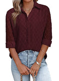 Burgundy Womens Button Down Shirts Long Sleeve V Neck Blouses Tops for Work - FARYSAYS | Women's Tops and Blouses