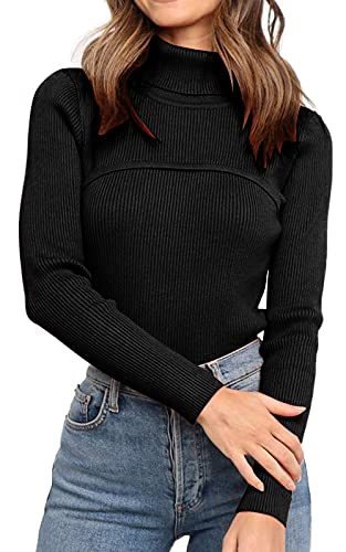 Women's Turtleneck Knit Sweater Long Sleeve Soft Classic Fit Pullover Tops | Women's Sweaters