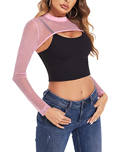 Black Mesh Cut Out Long Sleeve Crop Top