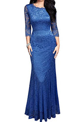 Bright Blue Women's Retro Lace Vintage Formal Bridesmaid Wedding Long Dress - REPHYLLIS | Women's Formal Dresses