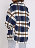 Women's Flannel Plaid Shirts Long Sleeve Button Down Chest Pocketed Shirt Blouses Tops Shacket 6017 Navy Blue Small | Women's Casual Dresses