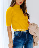 LIYOHON Womens Tops Dressy Casual Fall Cute Tops Mock Turtleneck Business White T Shirts Yellow-M | Women's Casual Dresses