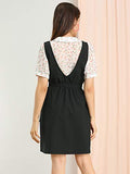 Women's V Neck Button Suspender Casual Mini Overalls Pinafore Dress with Pockets | Original Brand