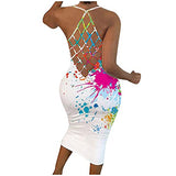 Backless Summer Dress for Women Sexy Sleeveless Tie Dye Printed Sundress Dress Tight Fit Beach Dress Midi Dress | Original Brand