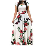 Women Dresses Promotion Sale , Fashion Ladies Short Sleeve Floral Boho Print Long Dress Ladies Casual Dress UK Size 8-26