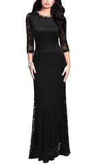 Black Women's Retro Lace Vintage Formal Bridesmaid Wedding Long Dress - REPHYLLIS | Women's Formal Dresses