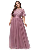 Ever-Pretty Women's Short Sleeve Empire Wiast A Line Long Tulle Elegant Plus Size Bridesmaid Dresses 00904PL
