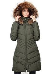 Escalier Women's Down Jacket Winter Long Parka Coat with Raccoon Fur Hooded