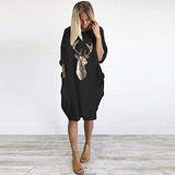 Christmas Dresses Women Casual Stylish Long Sleeve O-Neck Novelty Antlers Print Daily Dress with Pockets Beach Xmas Dress | Original Brand | Women's Work Dresses