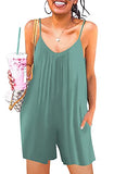 Light Green Short Casual Sleeveless Strap Loose Adjustable Jumpsuits Stretchy Long Pants Romper with Pockets - SNUGWIND | Women's Romper & Jumper Suit