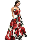 FTBY Print Prom Dress Satin Evening Gowns Women With Pockets Ball Gown