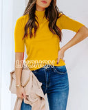 LIYOHON Womens Tops Dressy Casual Fall Cute Tops Mock Turtleneck Business White T Shirts Yellow-M | Women's Casual Dresses