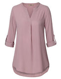 Dark Pink Women's Casual Chiffon V Neck 3/4 Sleeve Blouse Tops - Timeson | Women's Tops and Blouses